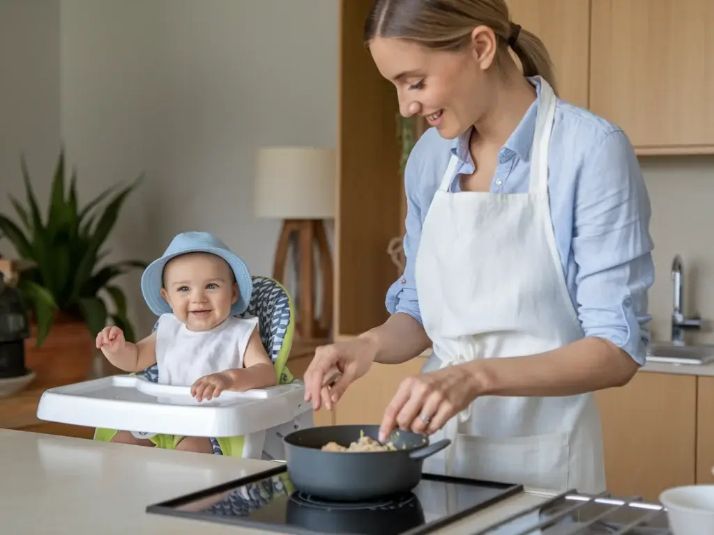 Mão preparando comida para Bebês.